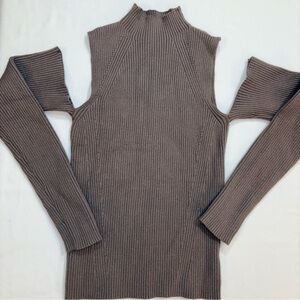 Twine and String Taupe Cold Shoulder Knit Top- M